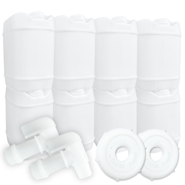 5-Gallon Stackable Water Storage Containers, 5 Gallons w/10 Lids + 2 Spigot, Easy Fill, Survial Supply Emergency Water Storage for Camping and Disaster Preparedness, RV, 40 Gallon (8 Tanks)