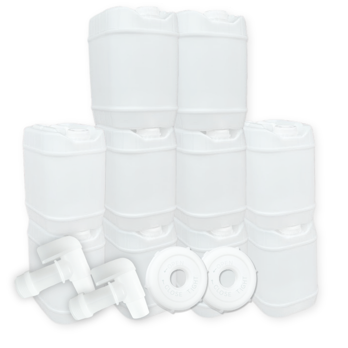 5-Gallon Stackable Water Storage Containers, 5 Gallon Tanks w/12 Lids + 2 Spigot, Easy Fill, Survial Supply Emergency Water Storage for Camping and Disaster Preparedness, RV, 50 Gallon (10 Tanks)
