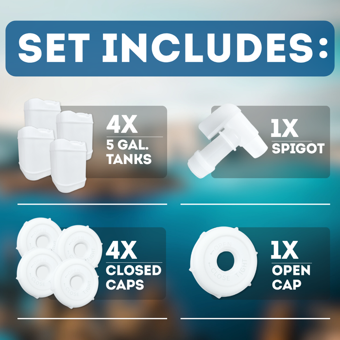 5-Gallon Stackable Water Storage Containers, 5Lids + 1 Spigot, Easy Fill, Survial Supply Emergency Water Storage for Camping and Disaster Preparedness, RV, 20 Gallon (4 Tanks)