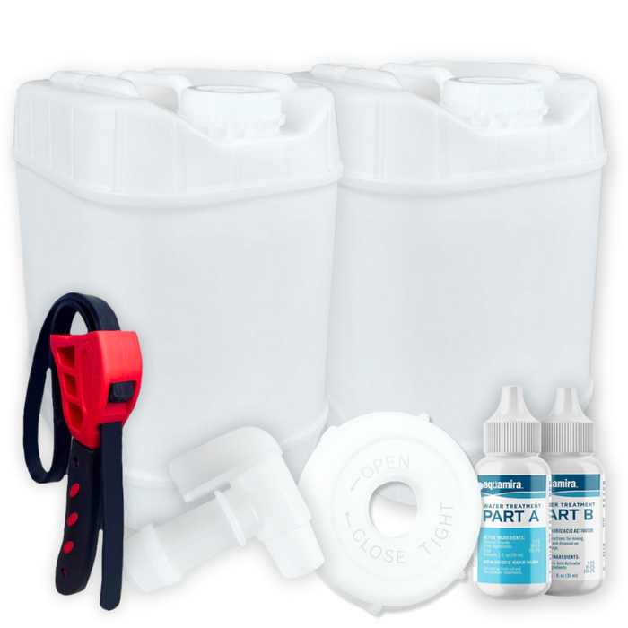 5-Gallon Stackable Water Storage Containers, Water Treatment,5 Gallons w/3 Lids + 1 Spigot, Easy Fill, Survial Supply Emergency Water Storage for Disaster Preparedness, 10 Gallon (2 Tanks)