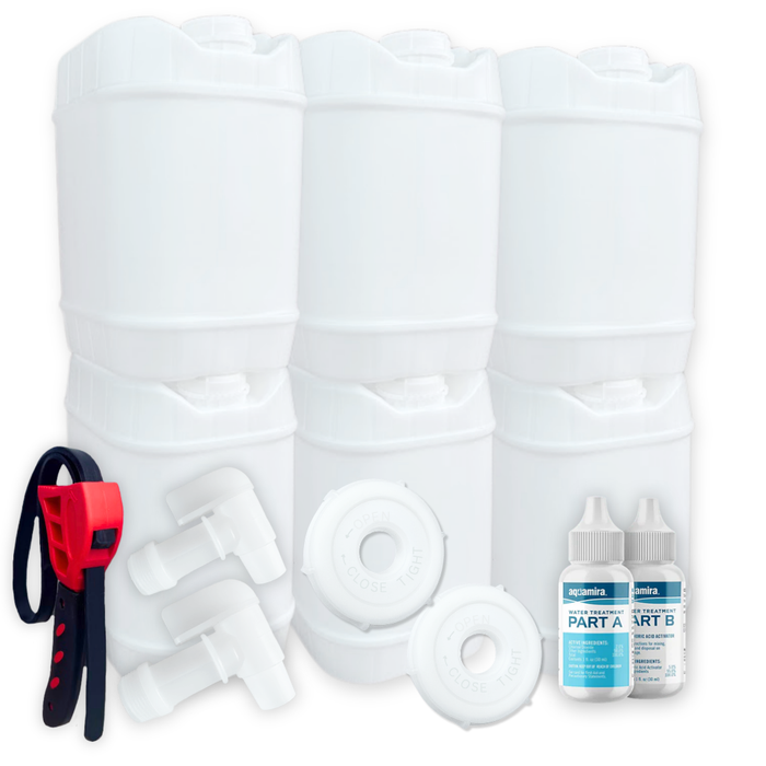 5-Gallon Stackable Water Storage Containers, Water Treatment,5 Gallons w/ 8 Lids + 2 Spigot, Easy Fill, Survial Supply Emergency Water Storage for Disaster Preparedness, 30 Gallon (6 Tanks)