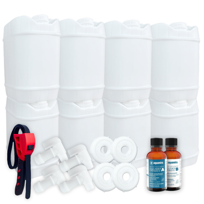 5-Gallon Stackable Water Storage Containers, Water Treatment,5 Gallons w/ 12Lids + 4 Spigot, Easy Fill, Survial Supply Emergency Water Storage for Disaster Preparedness, 40 Gallon (8 Tanks)