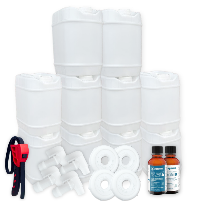5-Gallon Stackable Water Storage Containers, Water Treatment,5 Gallons w/14 Lids + 4 Spigot, Easy Fill, Survial Supply Emergency Water Storage for Disaster Preparedness, 50 Gallon (10 Tanks)