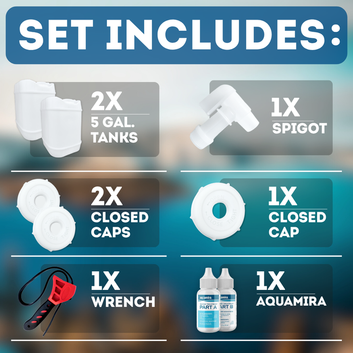 5-Gallon Stackable Water Storage Containers, Water Treatment,5 Gallons w/3 Lids + 1 Spigot, Easy Fill, Survial Supply Emergency Water Storage for Disaster Preparedness, 10 Gallon (2 Tanks)
