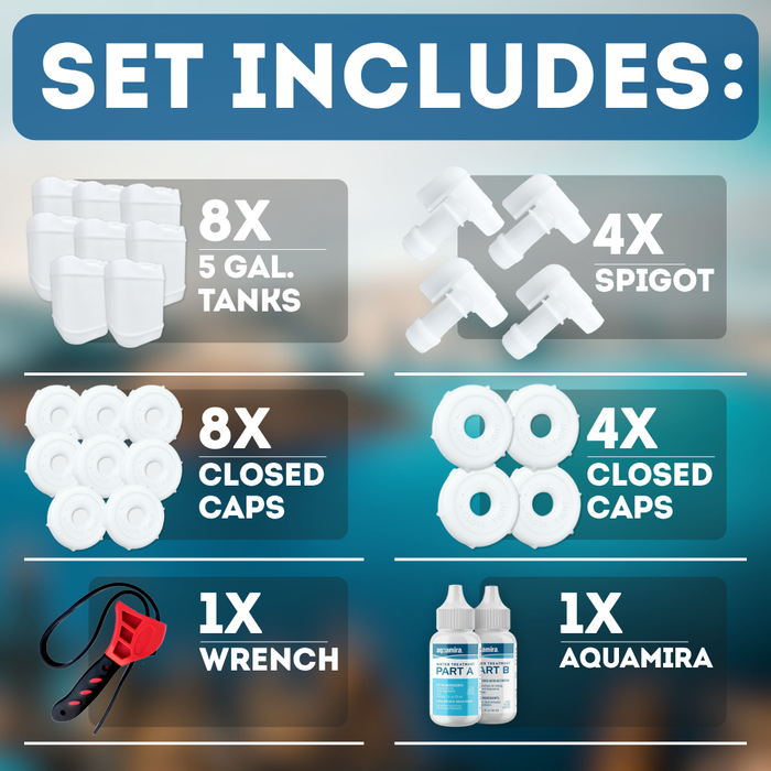 5-Gallon Stackable Water Storage Containers, Water Treatment,5 Gallons w/ 12Lids + 4 Spigot, Easy Fill, Survial Supply Emergency Water Storage for Disaster Preparedness, 40 Gallon (8 Tanks)
