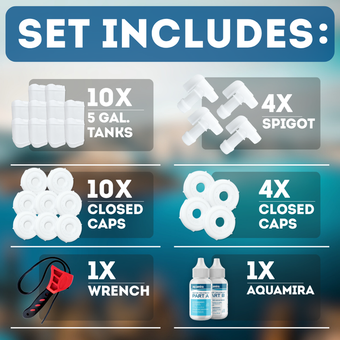 5-Gallon Stackable Water Storage Containers, Water Treatment,5 Gallons w/14 Lids + 4 Spigot, Easy Fill, Survial Supply Emergency Water Storage for Disaster Preparedness, 50 Gallon (10 Tanks)