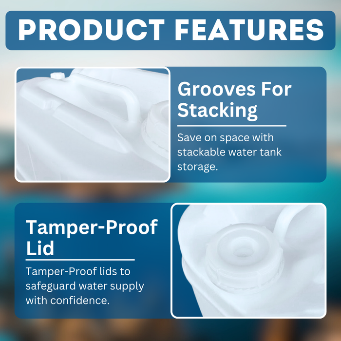 5-Gallon Stackable Water Storage Containers, 5 Gallons Tank w/2 Lids + 1 Spigot, Easy Fill, Survial Supply Emergency Water Storage for Camping and Disaster Preparedness, RV, 1 Tank, (5 Gallon)