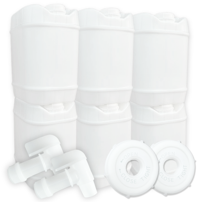 5-Gallon Stackable Water Storage Containers, 5 Gallon Tanks w/8 Lids + 2 Spigots, Easy Fill, Survial Supply Emergency Water Storage for Camping and Disaster Preparedness, RV, 6 Tank, (30 Gallon)